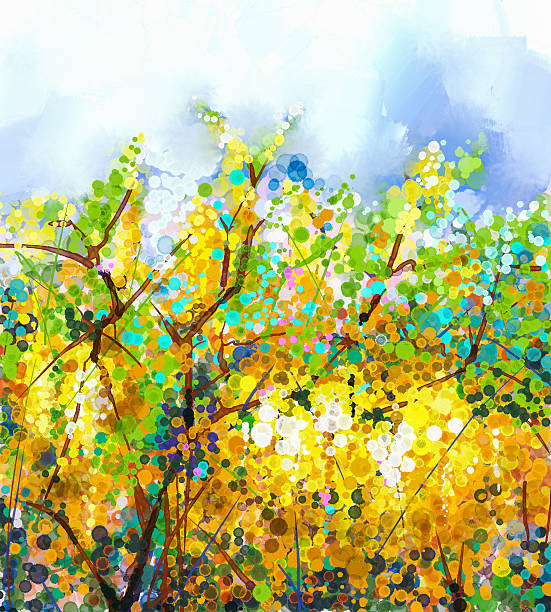istock Spring yellow flowers Wisteria tree.Oil painting 482381872