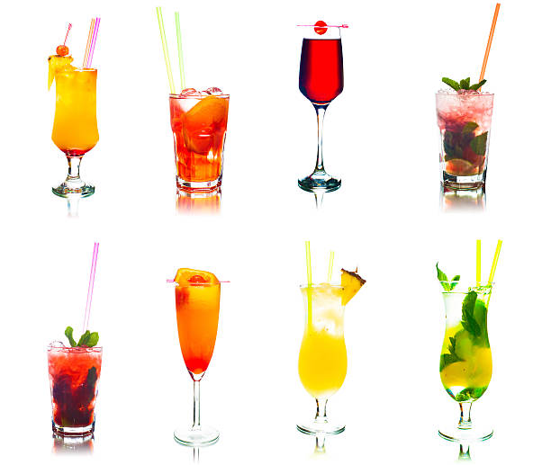 set of cocktails isolated on white background stock photo