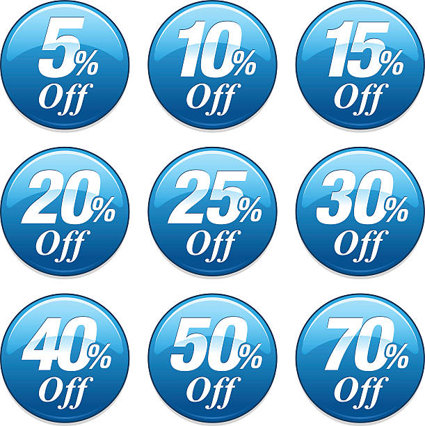 Shopping Sale Discount Badge in Blue A series of badges representing a shopping sale discount at various percentages (5%, 10%, 15%, 20%, 25%, 30%, 40%, 50%, 70%) 40 off stock illustrations