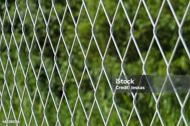 Blurred Metallic Mesh Fence Against Green Background Stock Photo - Download Image Now