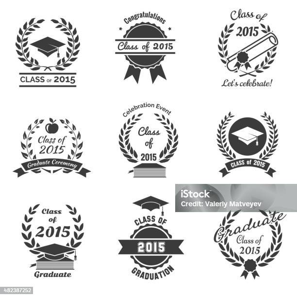 Graduation Labels High School And Congratulations Graduate Logo Set Stock Illustration - Download Image Now