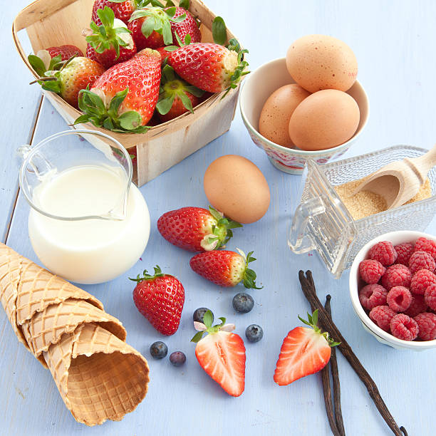 ingredienti per la preparazione di gelato - doily freshness raw sweet food foto e immagini stock