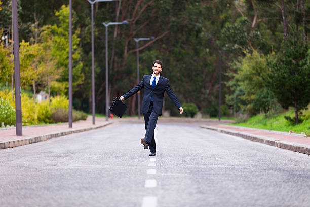 istock Businessman walking on the road line 482391934