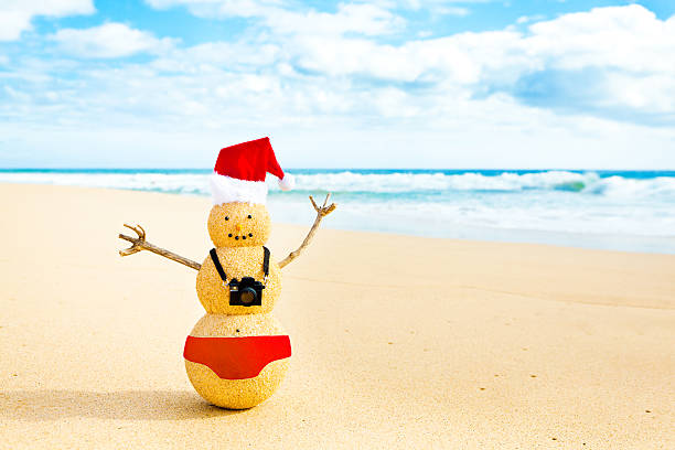 istock Sandman in Santa Hat for Christmas Winter Beach Vacation 482392806