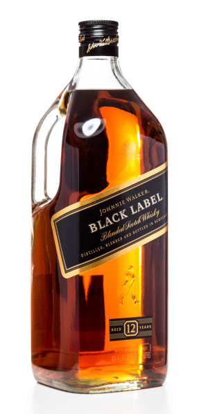Miami, USA - March 20, 2014: Johnnie Walker Black Label 1.75 L bottle. Johnnie Walker brand is owned by Diageo Brands B.V.