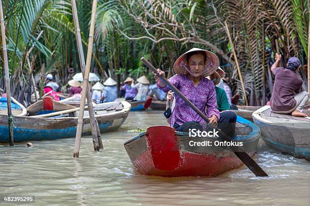 Vietnamese People On Boats Mekong Delta An Giang Vietnam Stock Photo - Download Image Now
