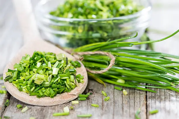 Photo of Wooden Spoon with fresh Chive