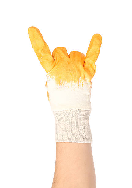 istock Hand shows rock sign in glove. 482397999