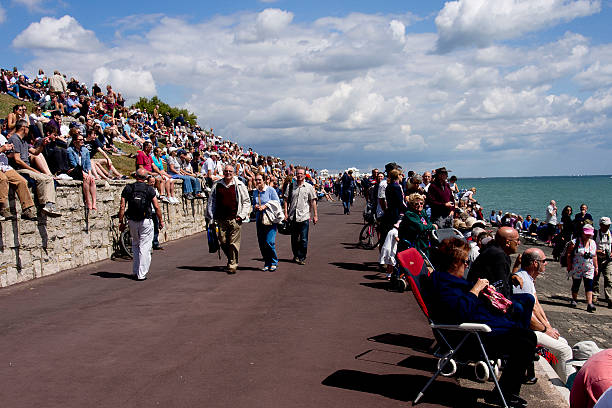 Crowds on the Beach at Southsea stock photo
