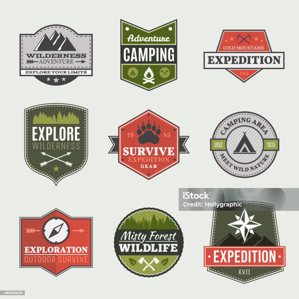 Retro Camp badges Retro Camp badges, exploration, expedition design template Camping stock vector