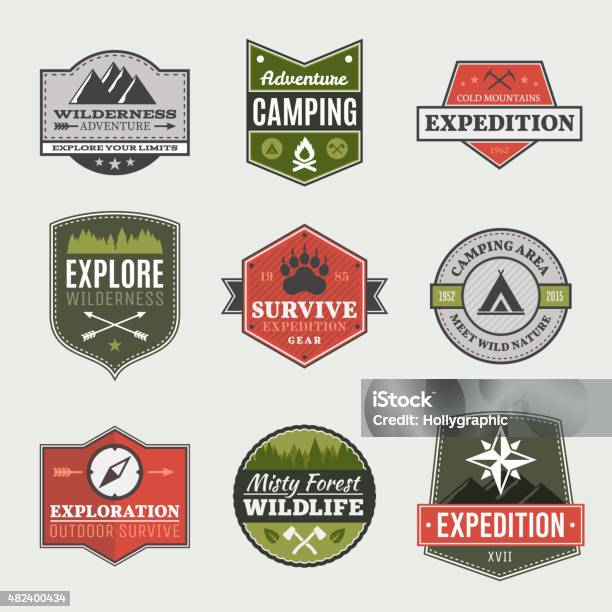 Retro Camp Badges Stock Illustration - Download Image Now - Camping, Sign, Coat Of Arms