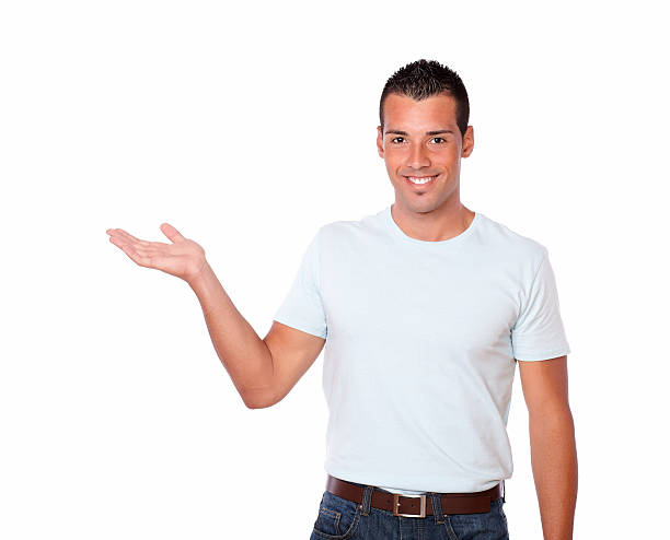 istock Charismatic guy holding out his right palm 482407189