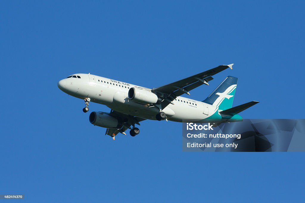 9V-SBA Airbus A319-100 of Silkair Chiangmai, Thailand - November 3, 2008:  9V-SBA Airbus A319-100 of Silkair, Landing to Chiangmai airport from Singapore. 2015 Stock Photo