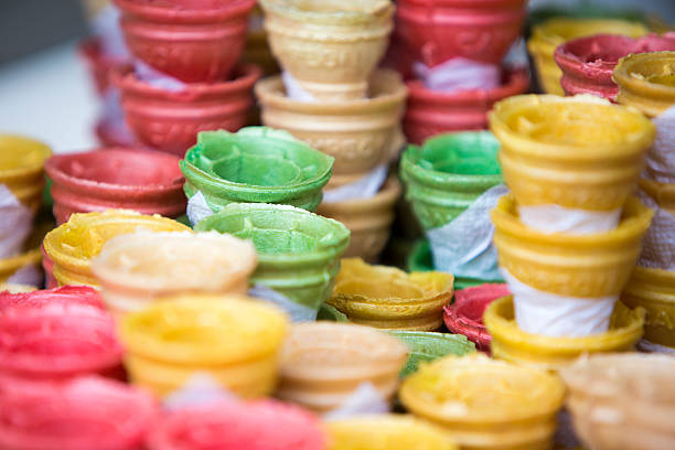 istock Composition of empty colorful ice cream cones 482420606
