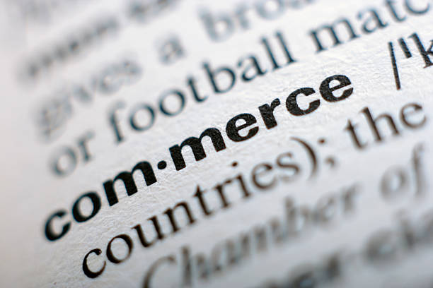istock Extreme close up of english dictionary, word commerce 482420652