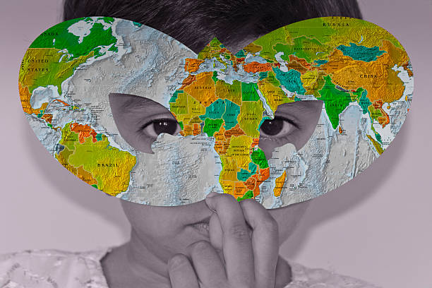 istock small girl with birthday mask, World Map Design 482425077