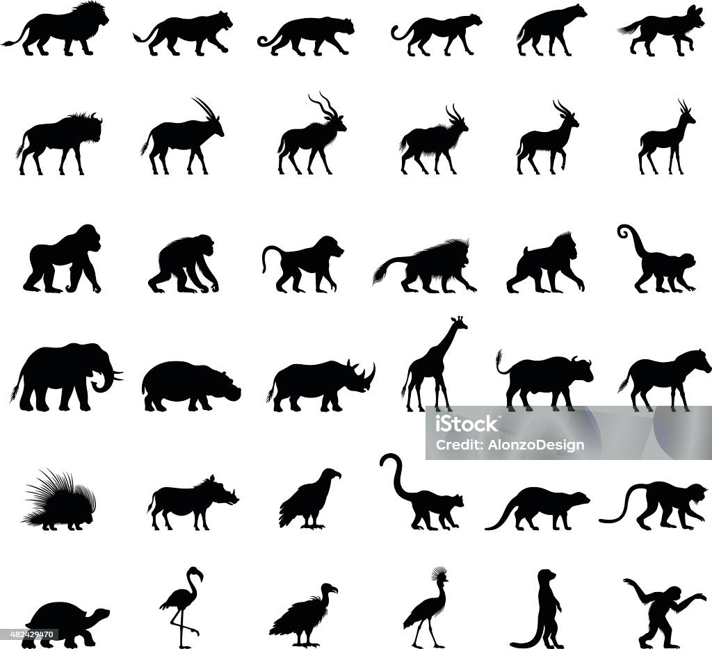 African Animal Silhouettes High Resolution JPG,CS6 AI and Illustrator EPS 10 included. Each element is grouped and layered separately. Very easy to edit. Animal stock vector