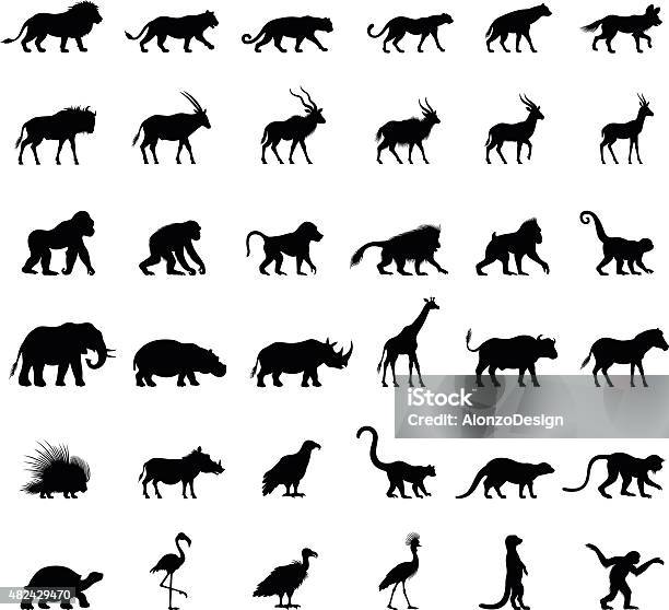 African Animal Silhouettes Stock Illustration - Download Image Now - Animal, In Silhouette, Icon