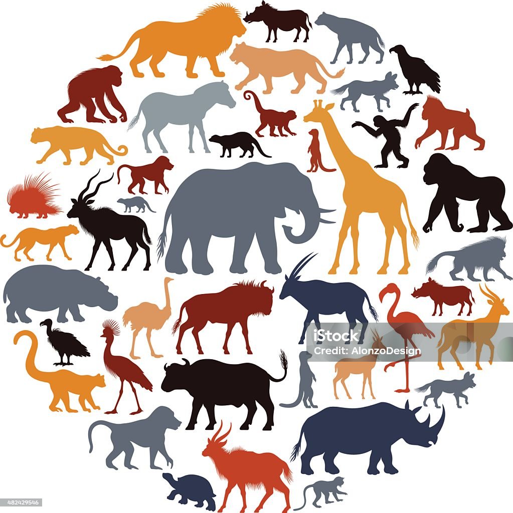 African Animal Silhouettes Collage High Resolution JPG,CS6 AI and Illustrator EPS 10 included. Each element is named,grouped and layered separately. Very easy to edit. Animal Wildlife stock vector