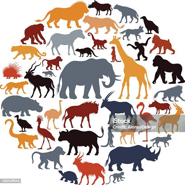 African Animal Silhouettes Collage Stock Illustration - Download Image Now - Animal Wildlife, In Silhouette, Animal