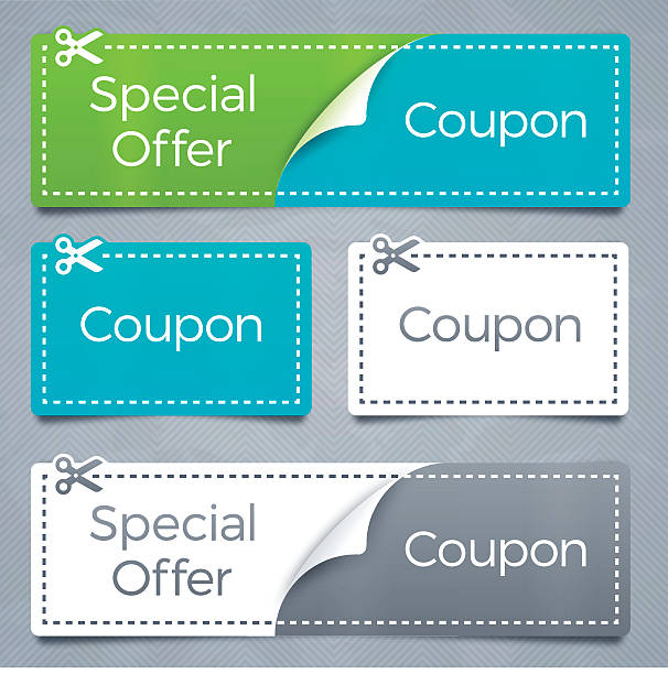 Coupons and Special Offer Savings Sale and special offer coupons with copy space. EPS 10 file. Transparency effects used on highlight elements. coupon stock illustrations