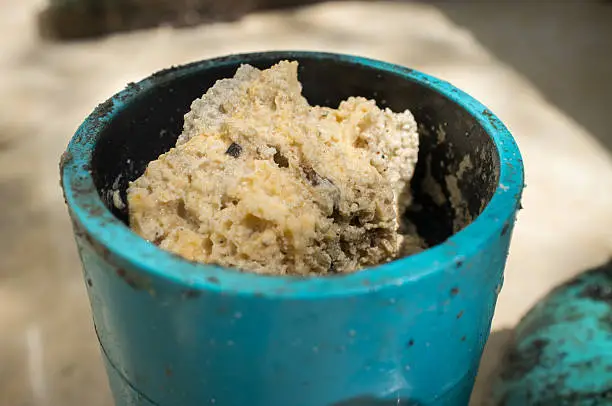 A pipe clogged with thick fats, oil and grease