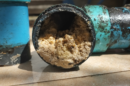 A pipe clogged with thick fats, oil and grease