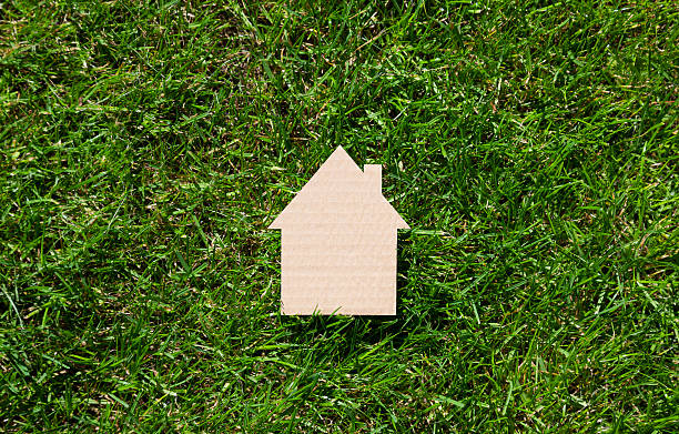 istock Cardboard house on green grass 482441050