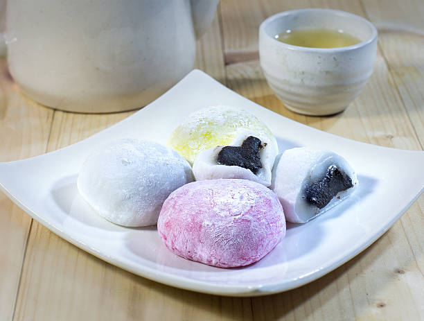 istock Daifuku Mochi, japanese dessert, and tea pot,Select focus 482441058