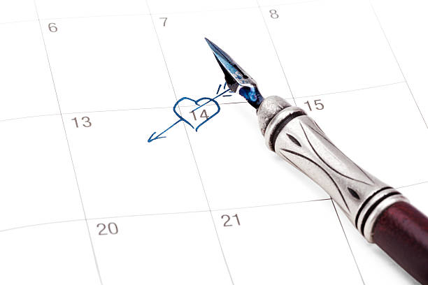 istock Calendar with Saint Valentine's date marked out with ink pen 482445173