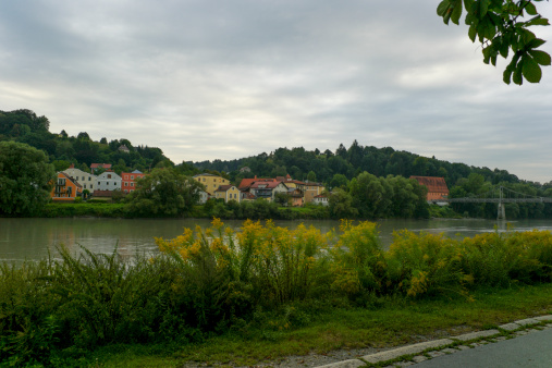 old histroical house buildings by danube river at passau germany