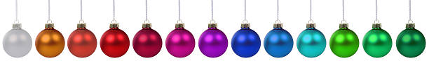 istock Colorful Christmas balls border in a row isolated 482445980