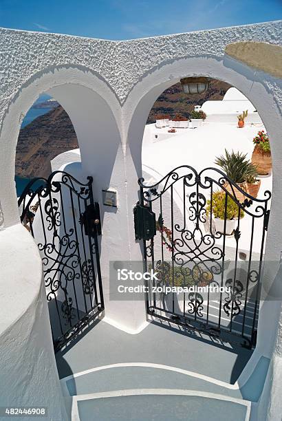Traditional Greek Door On Santorini Island Greece Stock Photo - Download Image Now - 2015, Aegean Sea, Alley