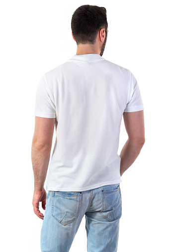Man in white polo mock-up isolated on white