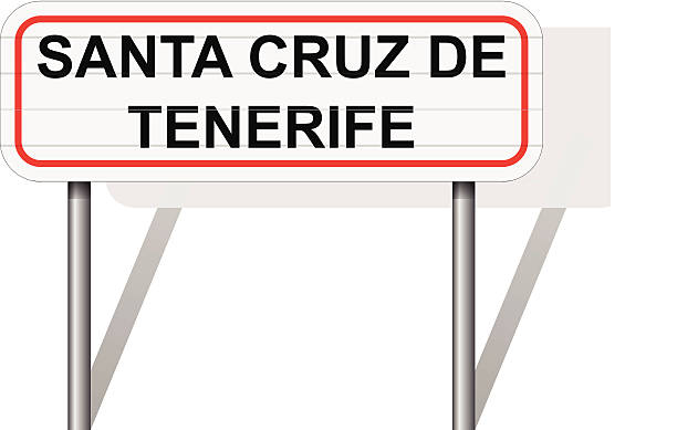 illustrazioni stock, clip art, cartoni animati e icone di tendenza di benvenuti a santa cruz de tenerife, spagna cartello stradale vettoriale - road marking road reflector road dividing line