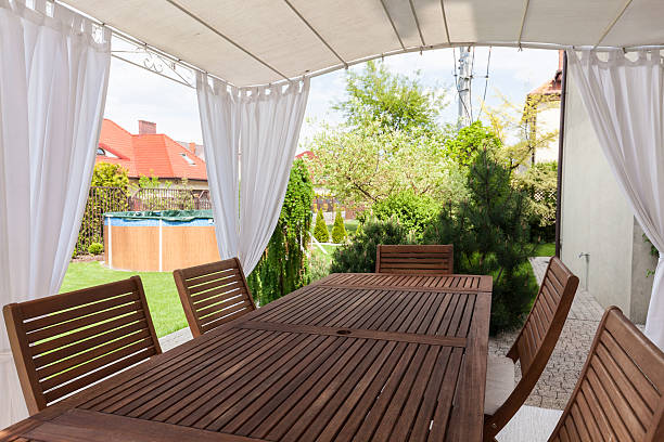 istock Wooden table in the garden 482451766