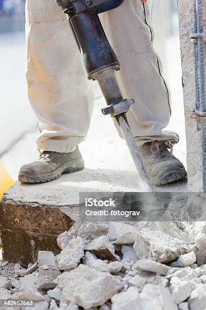 Breaking Reinforced Concrete With Jackhammer Stock Photo - Download Image Now - Activity, Adult, Architectural Column