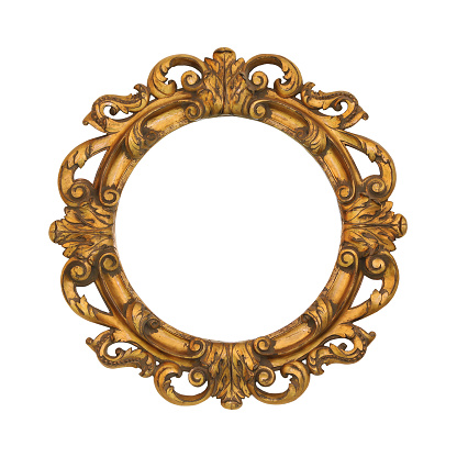 Oval golden baroque style frame isolated with clipping path included