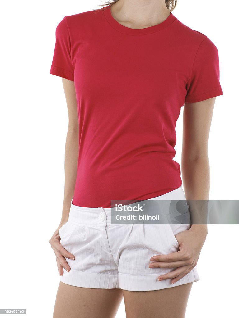Vista frontal de uma mulher vestindo cinza t-shirt vermelha - Royalty-free 20-24 Anos Foto de stock