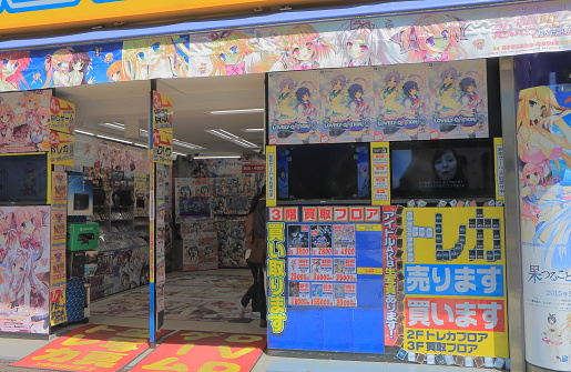 Tokyo Japan - May 22, 2015: People visit Japanese animation shop in Akihabara Tokyo Japan.
