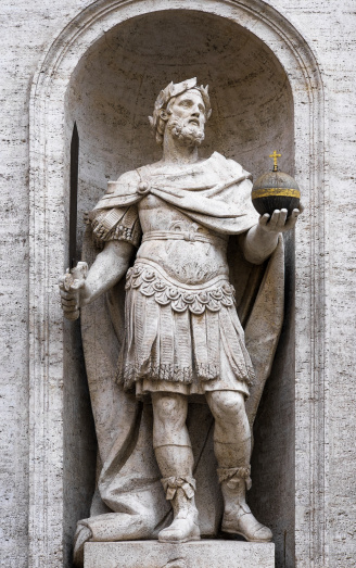 Charlemagne statue on the facade of Church of St. Louis of the French (San Luigi dei Francesi) in Rome