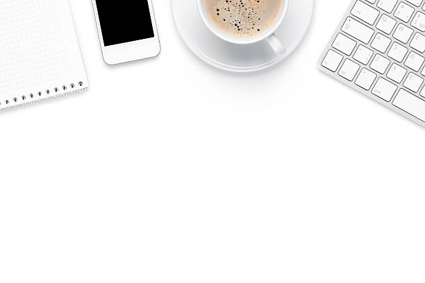 istock Office desk table with computer, supplies and coffee cup 482457176