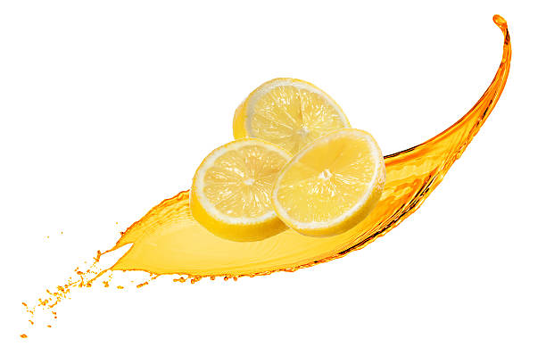 istock Slice of lemon with water drops isolated on white 482464443