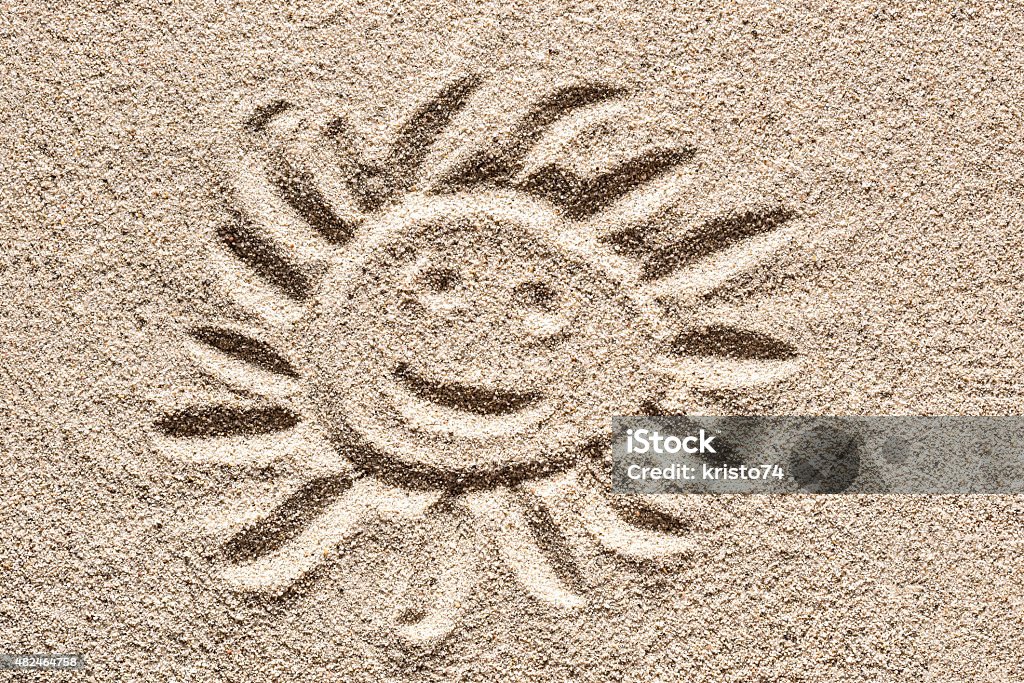 Sand Drawing. Sun Drawn in the Sand. 2015 Stock Photo