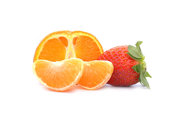 istock Strawberries and tangerine isolated on white background 482465367