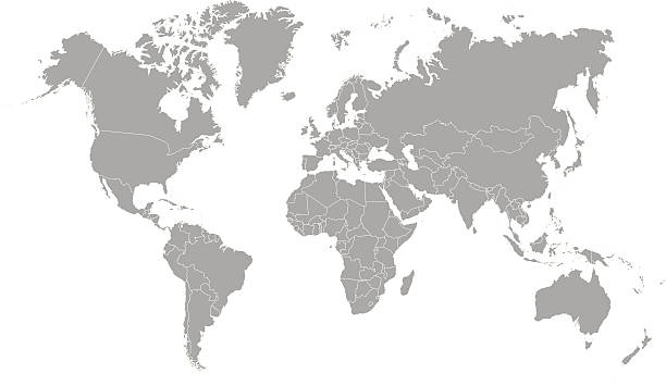 world map outline in gray color The world map was traced and simplified in Adobe Illustrator on 2 APRIL 2014 from a copyright-free resource below: geographical border illustrations stock illustrations