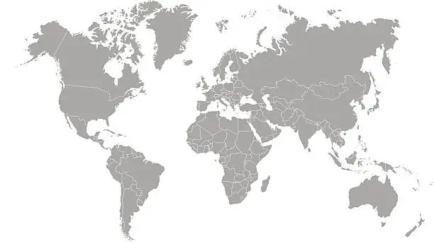 Vector illustration of world map outline in gray color