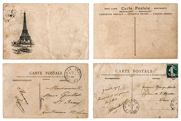 istock Antique french postcard  with stamp from Paris. Scrapbook elements 482466610