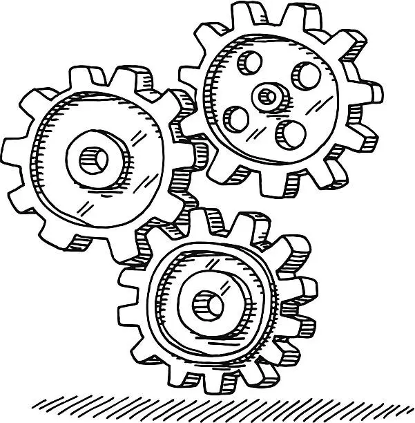 Vector illustration of Gears Teamwork Concept Drawing