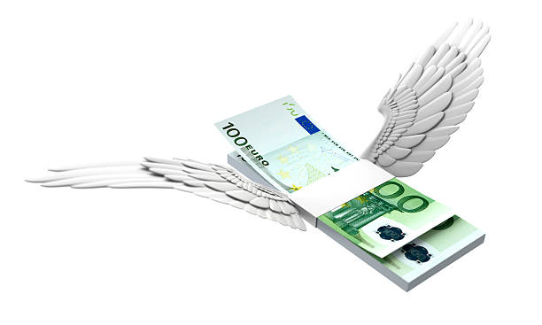 Flying euro banknotes stock photo